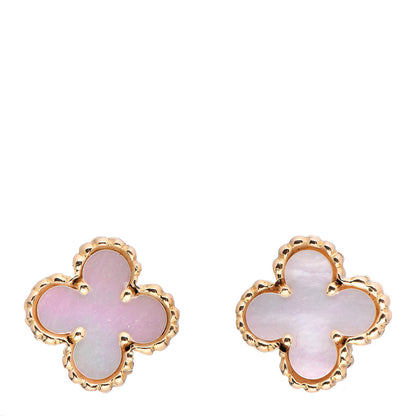 Van Cleef & Arpels 18K Yellow Gold Mother of Pearl Sweet Alhambra Earrings 1 of 5