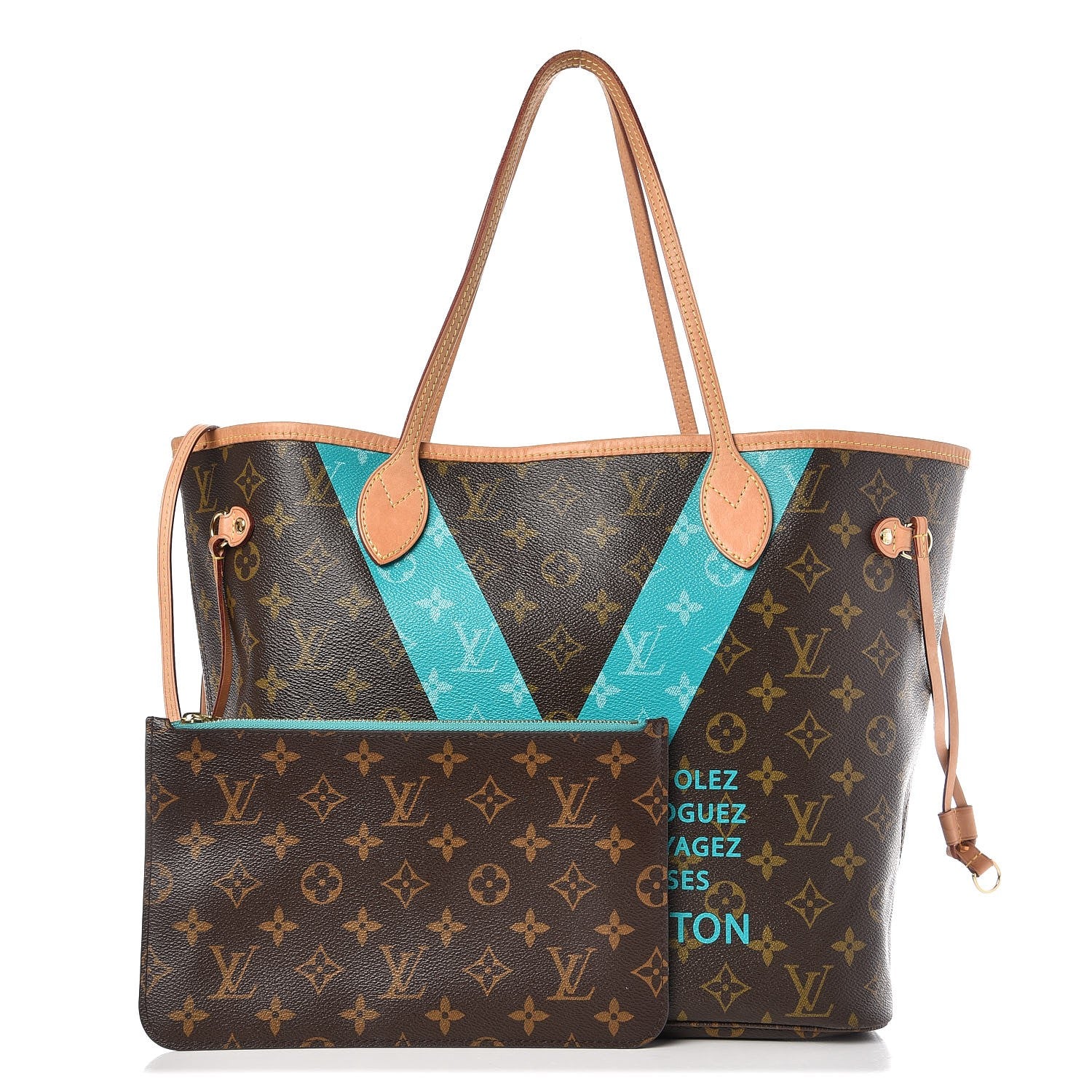 Louis Vuitton Monogram V Neverfull MM Turquoise 1 of 13