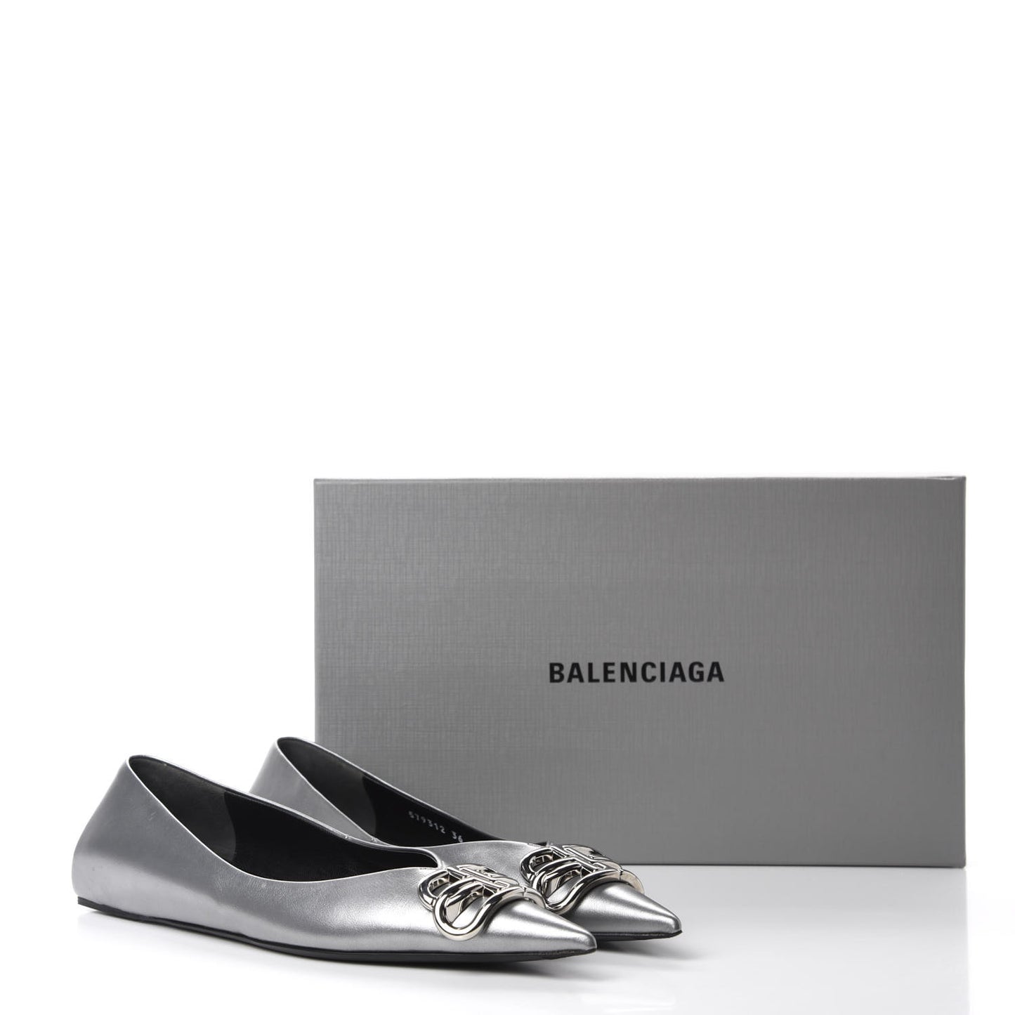 Metallic Calfskin BB Knife Pointy Toe Ballerina Flats 36 Silver Hardware