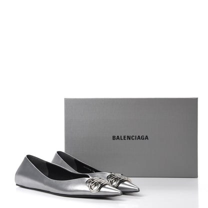 Balenciaga Metallic Calfskin BB Knife Pointy Toe Ballerina Flats 36 Silver Hardware 10 of 10