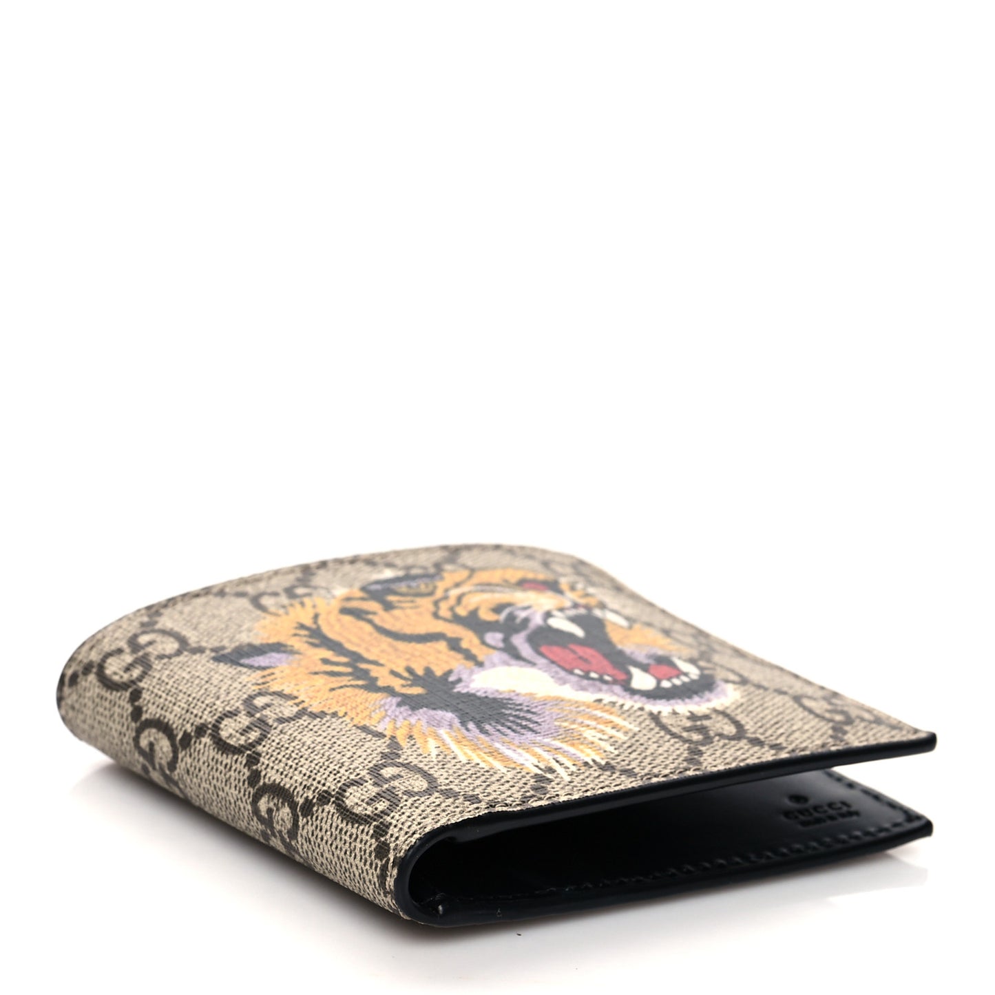 GG Supreme Monogram Selleria Calfskin Tiger Nice Bi-Fold Wallet Beige Ebony Multicolor Black
