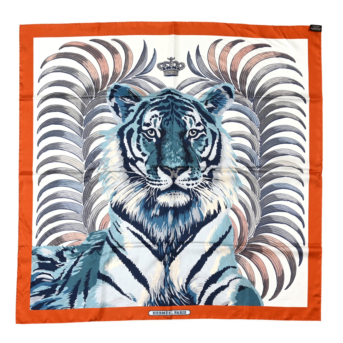 Silk Double Face Tigre Royal Scarf 90 Marron White Multi