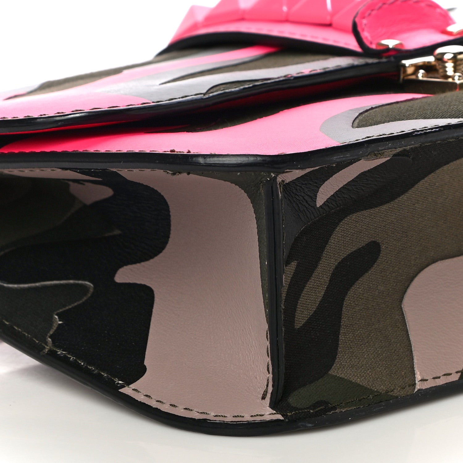 Valentino Garavani Nappa Canvas Camouflage Medium Glam Lock Rockstud Flap Fuxia Fluo 9 of 14