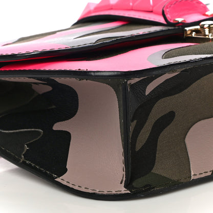 Valentino Garavani Nappa Canvas Camouflage Medium Glam Lock Rockstud Flap Fuxia Fluo 9 of 14