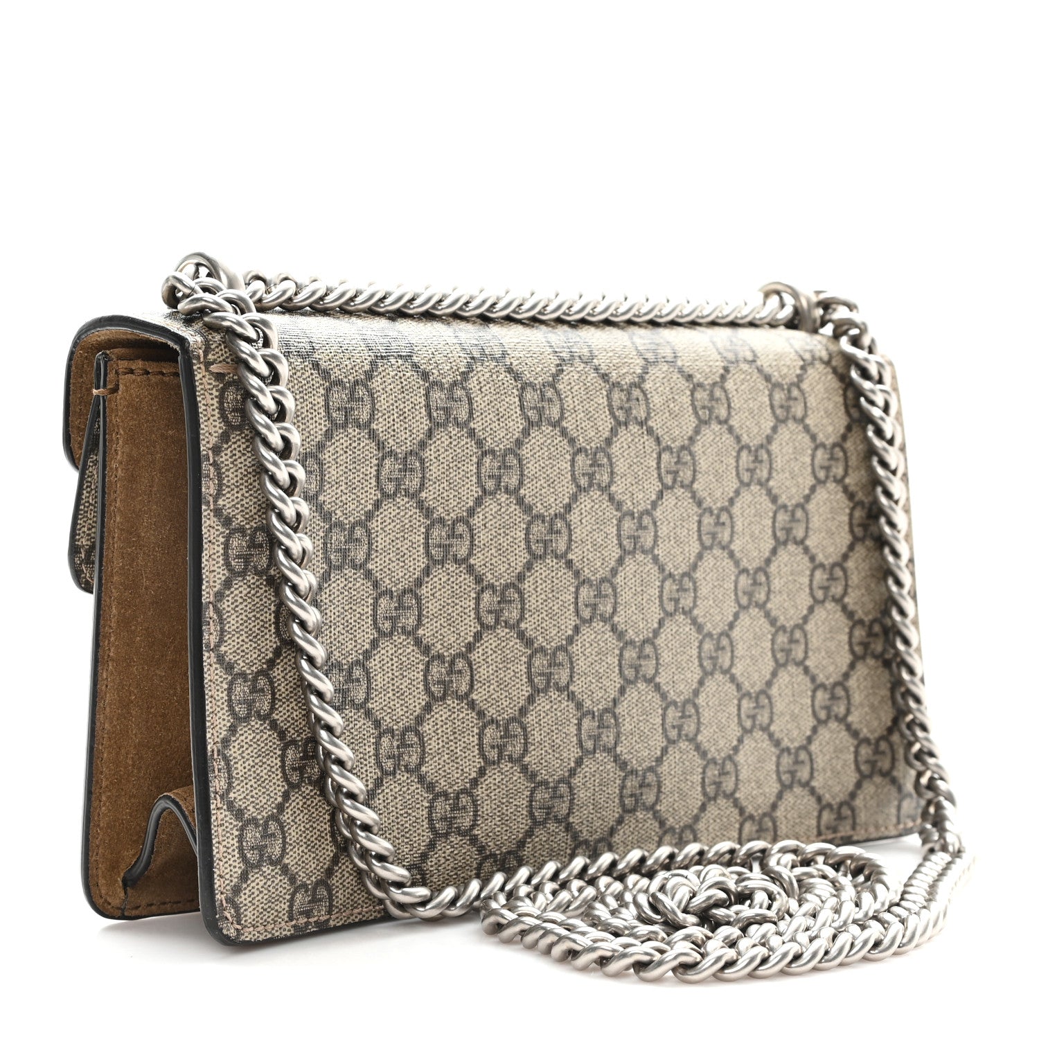 Gucci GG Supreme Monogram Suede Crystal Small Dionysus Shoulder Bag Beige Ebony Taupe 3 of 11