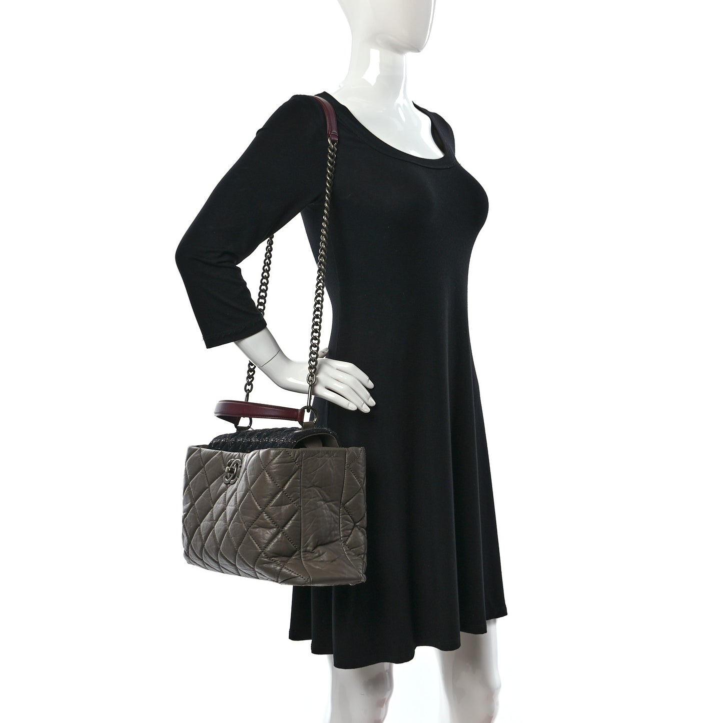 Aged Calfskin Tweed Large Quilted Portobello Tote Grey