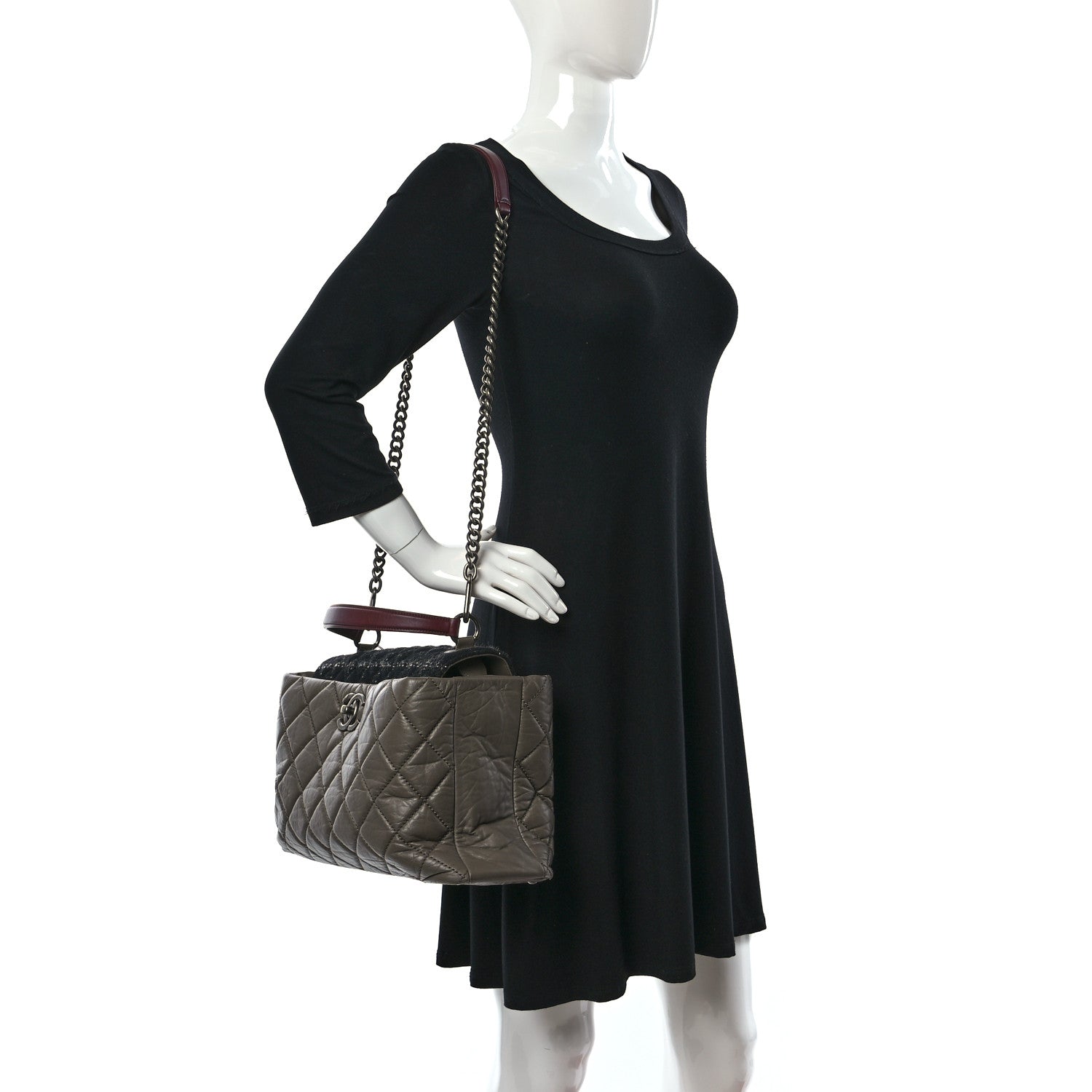Chanel Aged Calfskin Tweed Large Quilted Portobello Tote Grey 2 of 16
