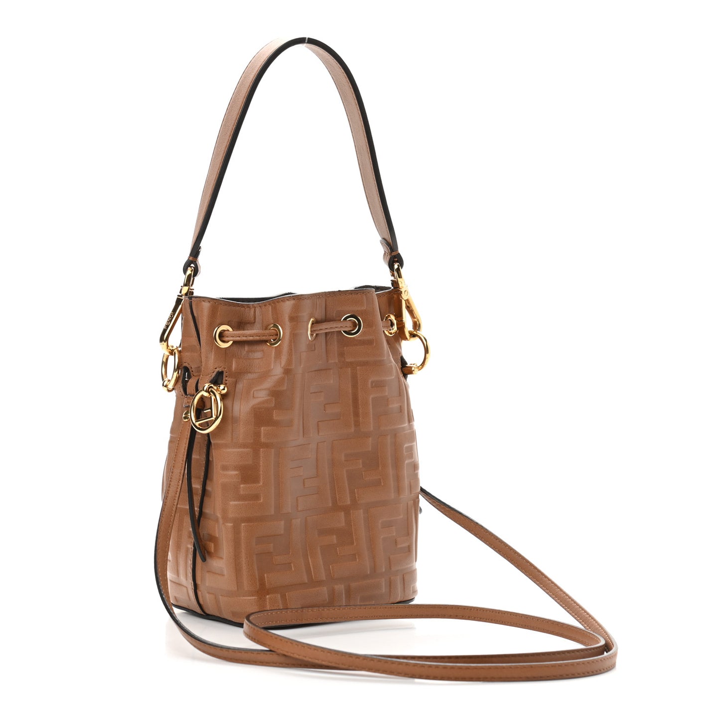 Vitello Cristallo Nature F is Fendi FF 1974 Embossed Mini Mon Tresor Bucket Bag Cuoio