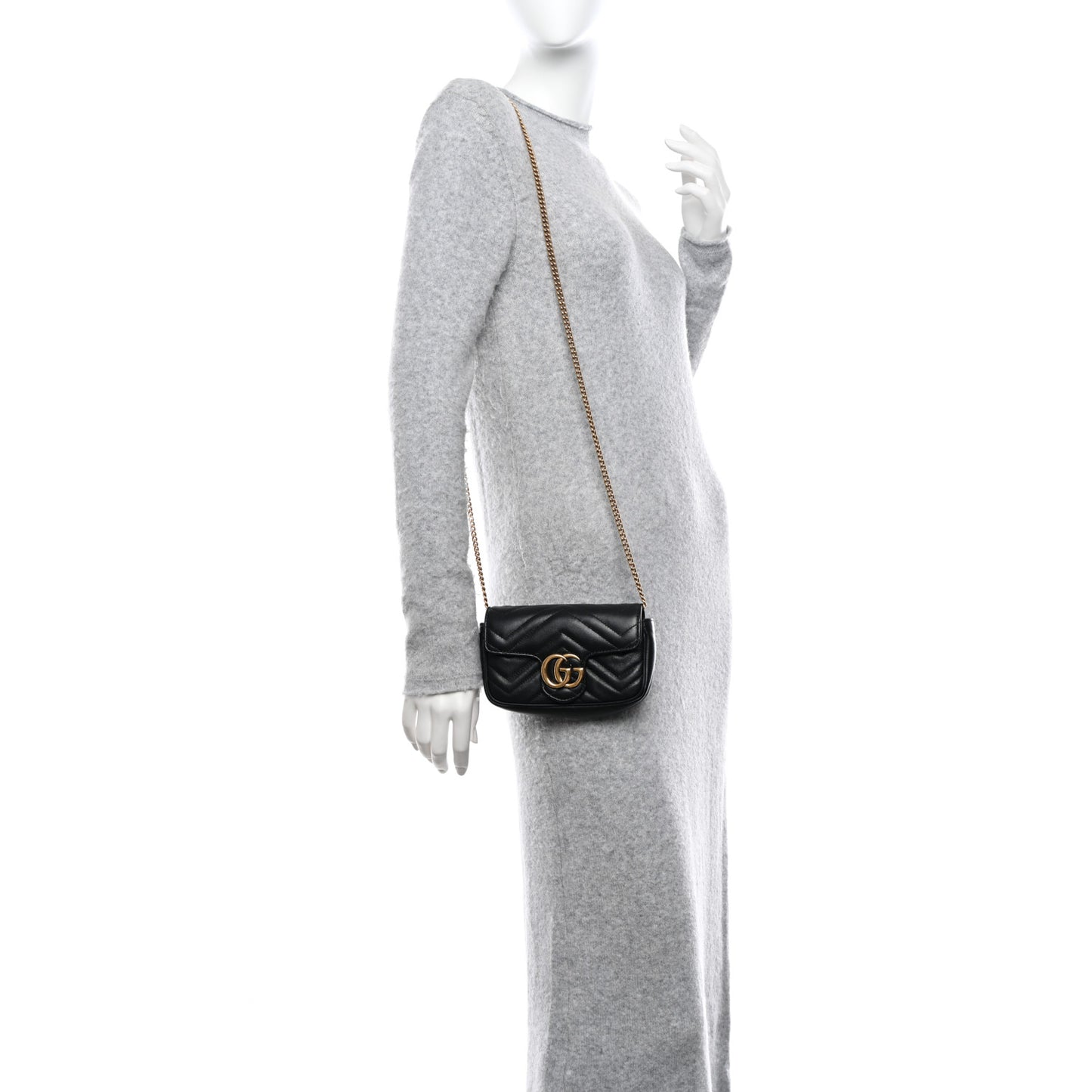 Calfskin Matelasse Super Mini GG Marmont Shoulder Bag Black