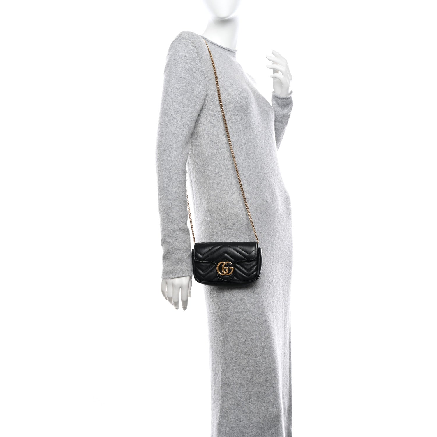 Gucci Calfskin Matelasse Super Mini GG Marmont Shoulder Bag Black 2 of 11