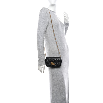 Gucci Calfskin Matelasse Super Mini GG Marmont Shoulder Bag Black 2 of 11
