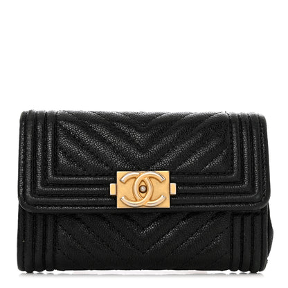 Chanel Caviar Chevron Quilted Boy Flap Card Holder Black 1 of 9