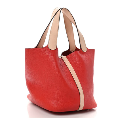 Hermes Taurillon Clemence Swift Eclat Picotin Lock 22 MM Gold Rouge Tomate Rose Eglantine 3 of 12
