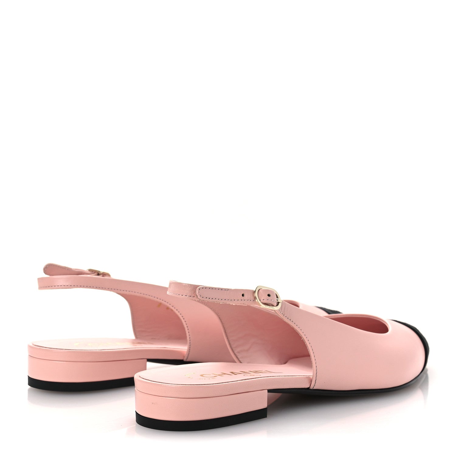 Chanel Lambskin Pointed Toe CC Slingback Flats 37 Pink Black 5 of 11