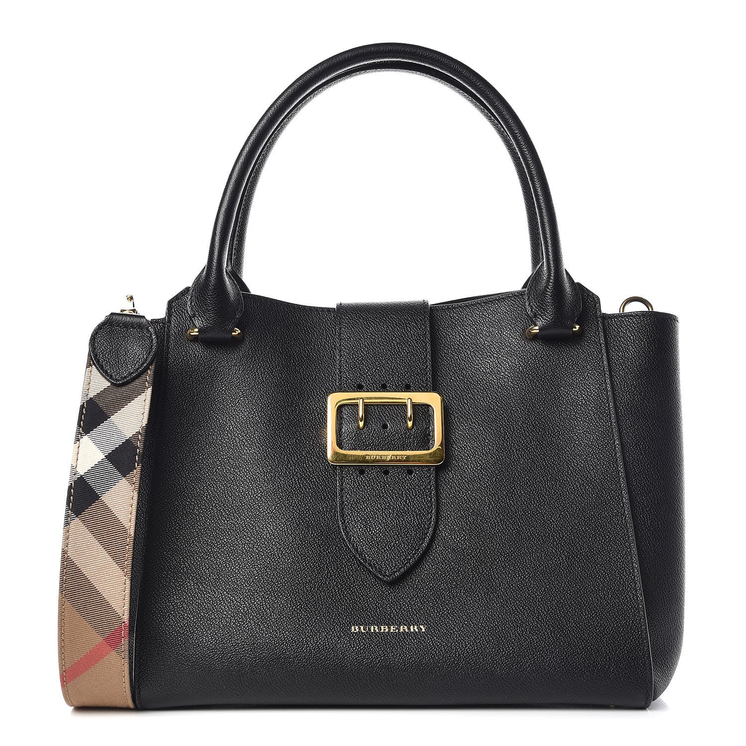 Burberry Soft Grain Calfskin Medium Buckle Tote Black 1 of 16