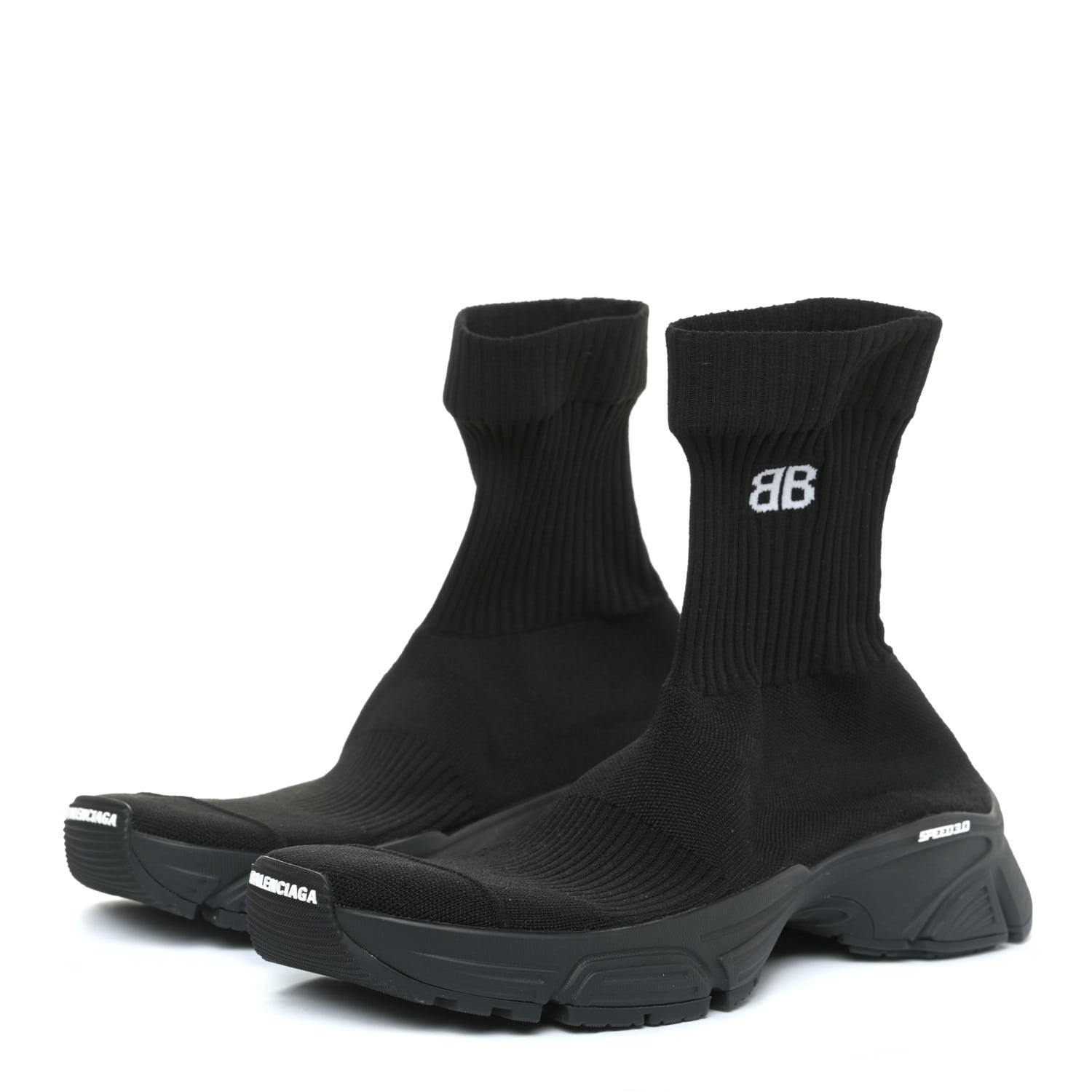 Balenciaga Technical Ribbed 3D Recycled Knit Womens Speed 3.0 Sneakers 39 Monocolor Black 2 of 10