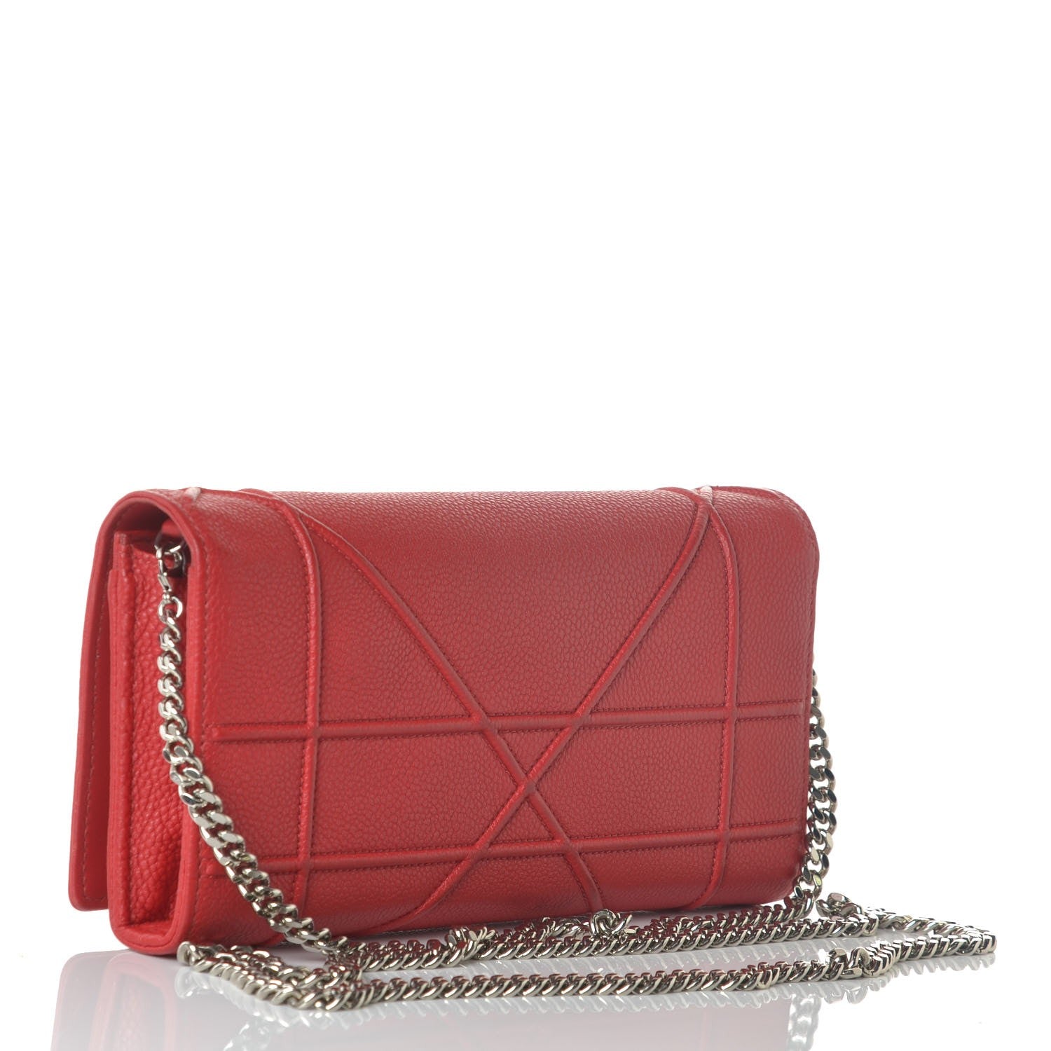 Christian Dior Grained Calfskin Diorama Croisiere Chain Wallet Rouge Vif 3 of 10