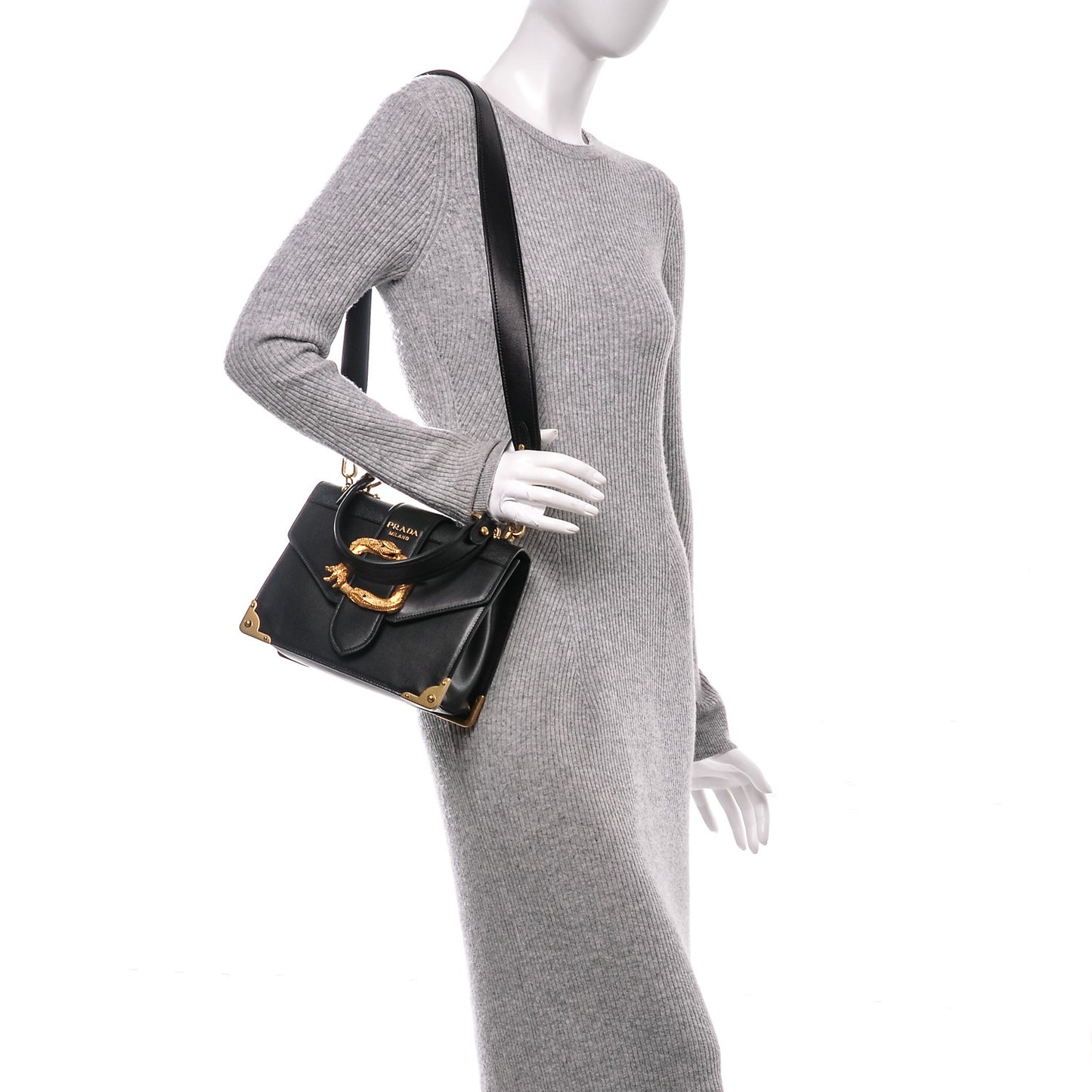 City Calf Saffiano Animalier Top Handle Bag Black