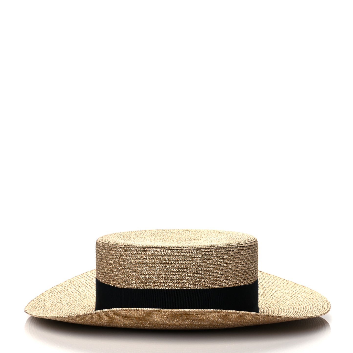 Glittered Straw Grosgrain Wide Brim Hat M Gold Black