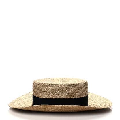 Gucci Glittered Straw Grosgrain Wide Brim Hat M Gold Black 5 of 8