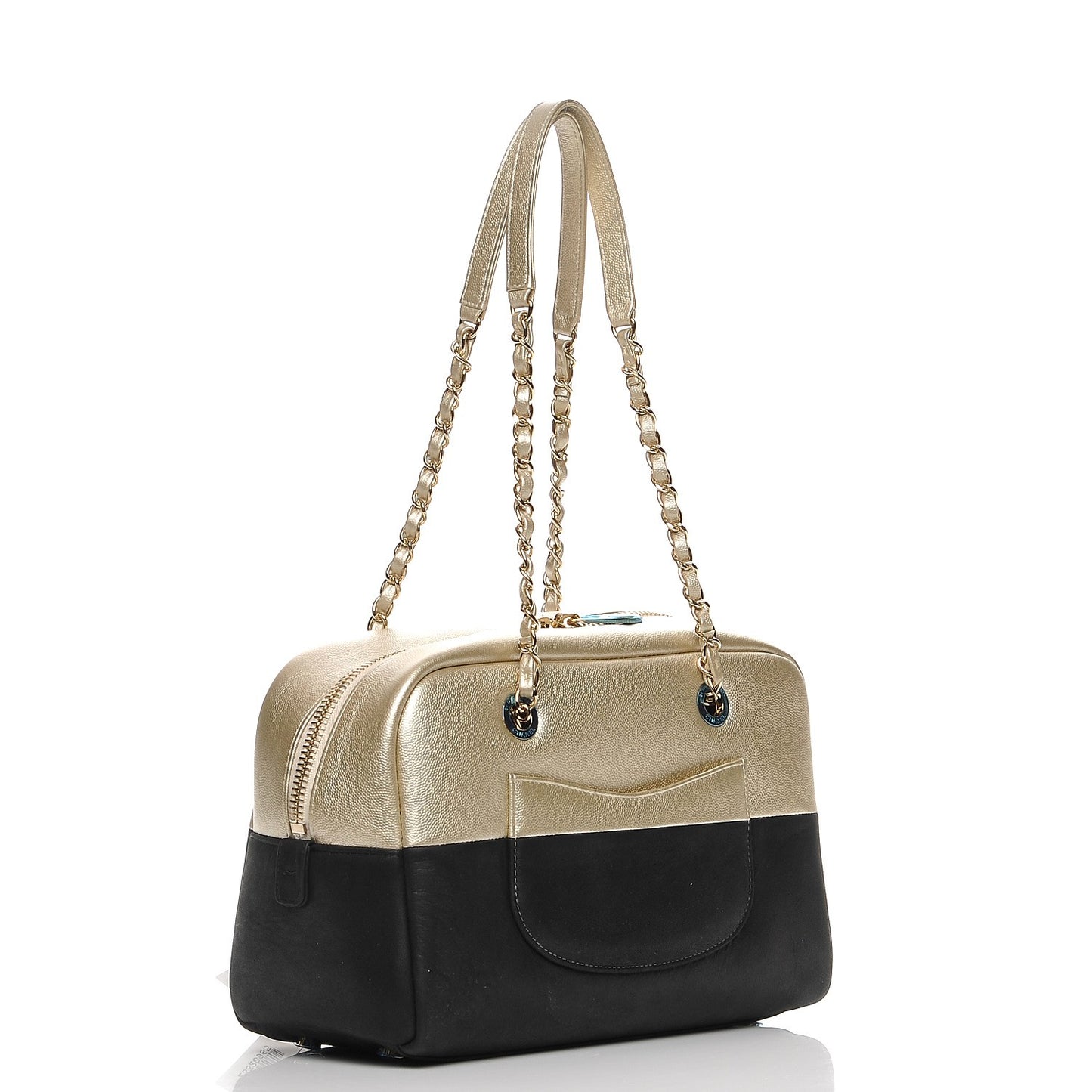 Caviar Iridescent Calfskin Duo Bowling Bag Black Light Gold