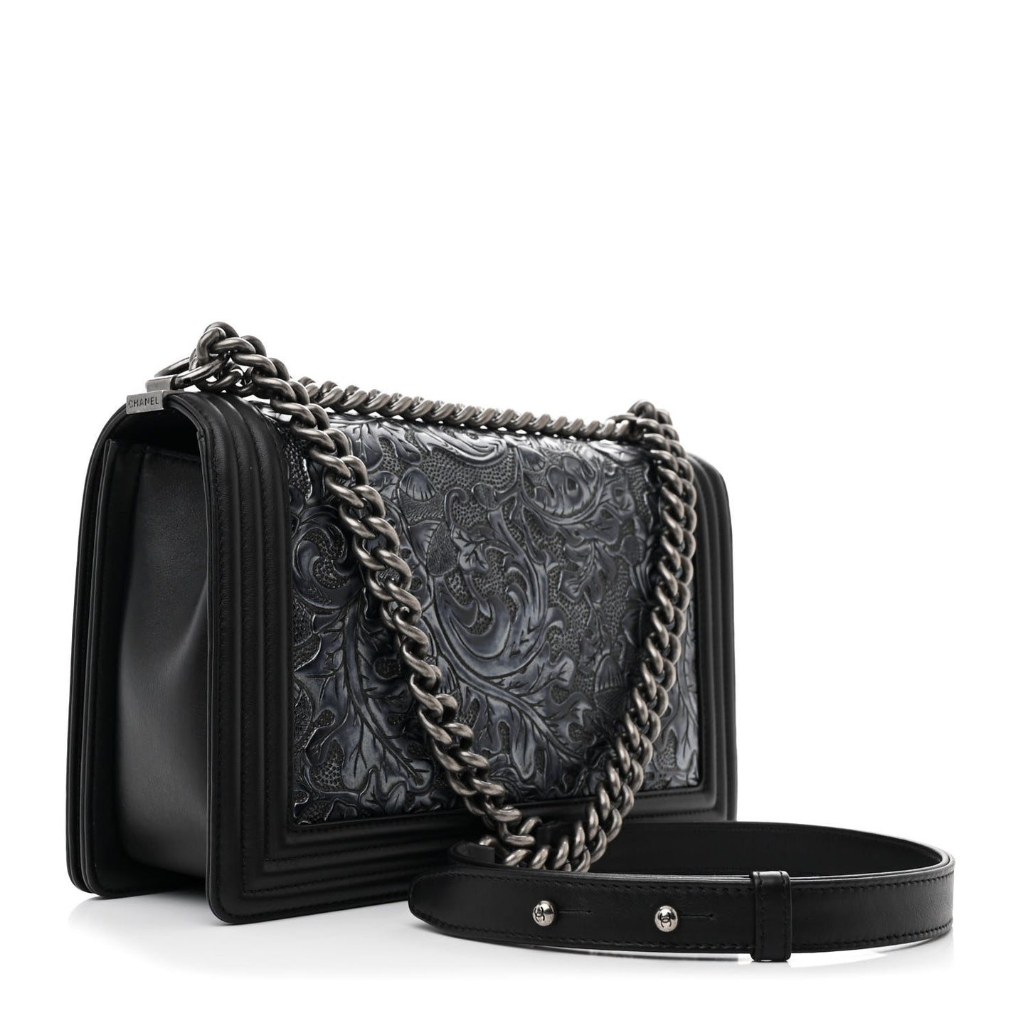 Calfskin Embossed New Medium Cordoba Boy Flap Dark Grey