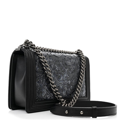 Chanel Calfskin Embossed New Medium Cordoba Boy Flap Dark Grey 3 of 12