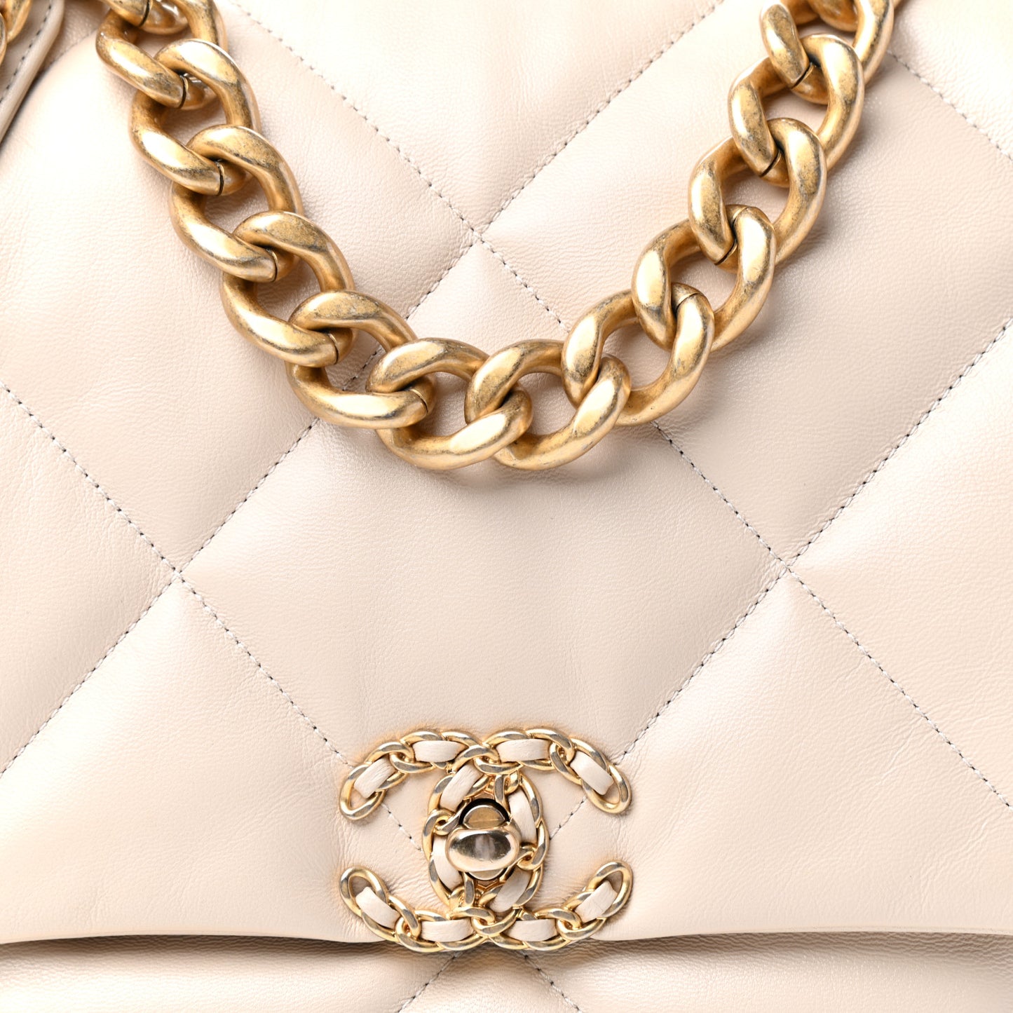 Lambskin Quilted Maxi Chanel 19 Flap Light Beige