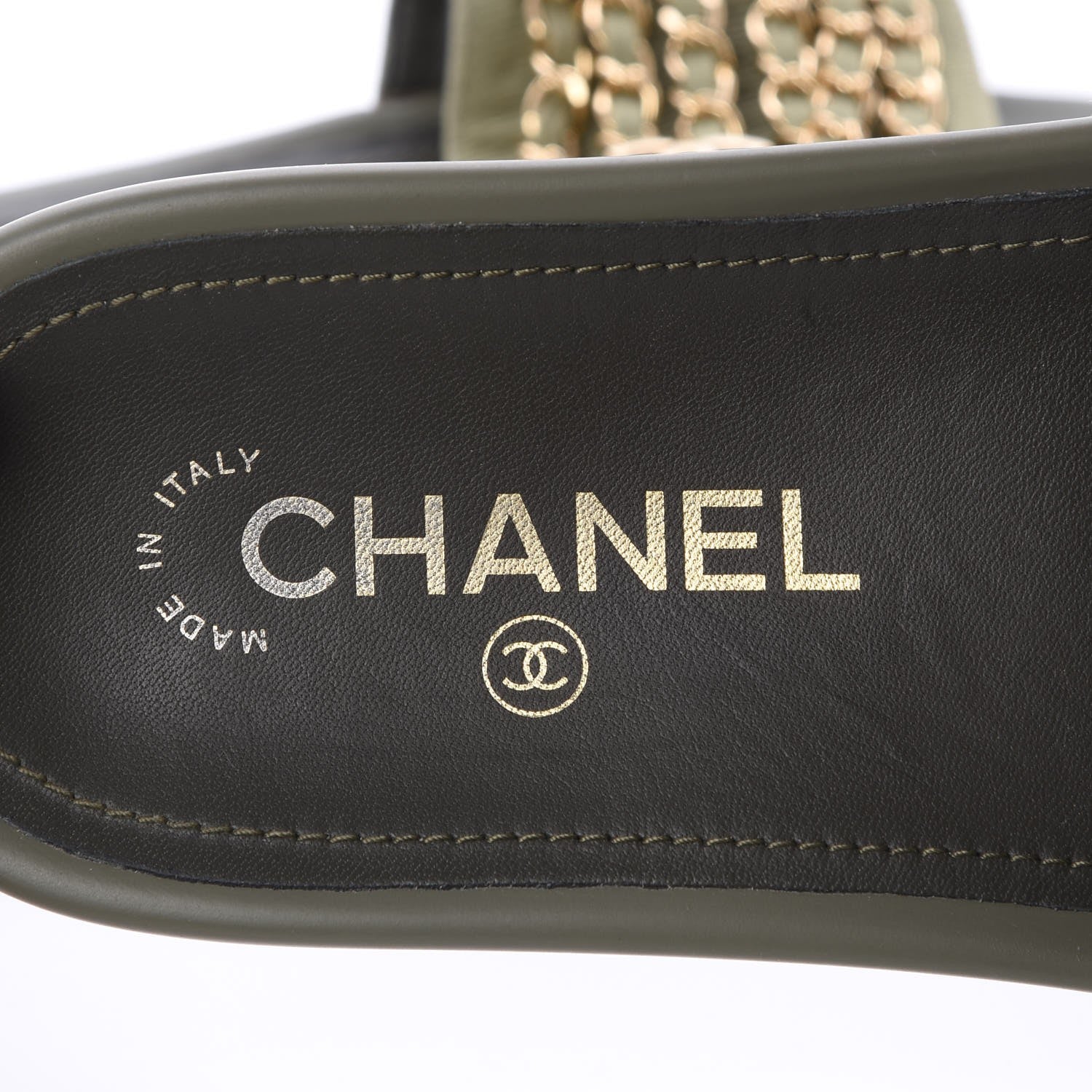 Chanel Canvas Chain Flat Sandals 36 Khaki 7 of 9