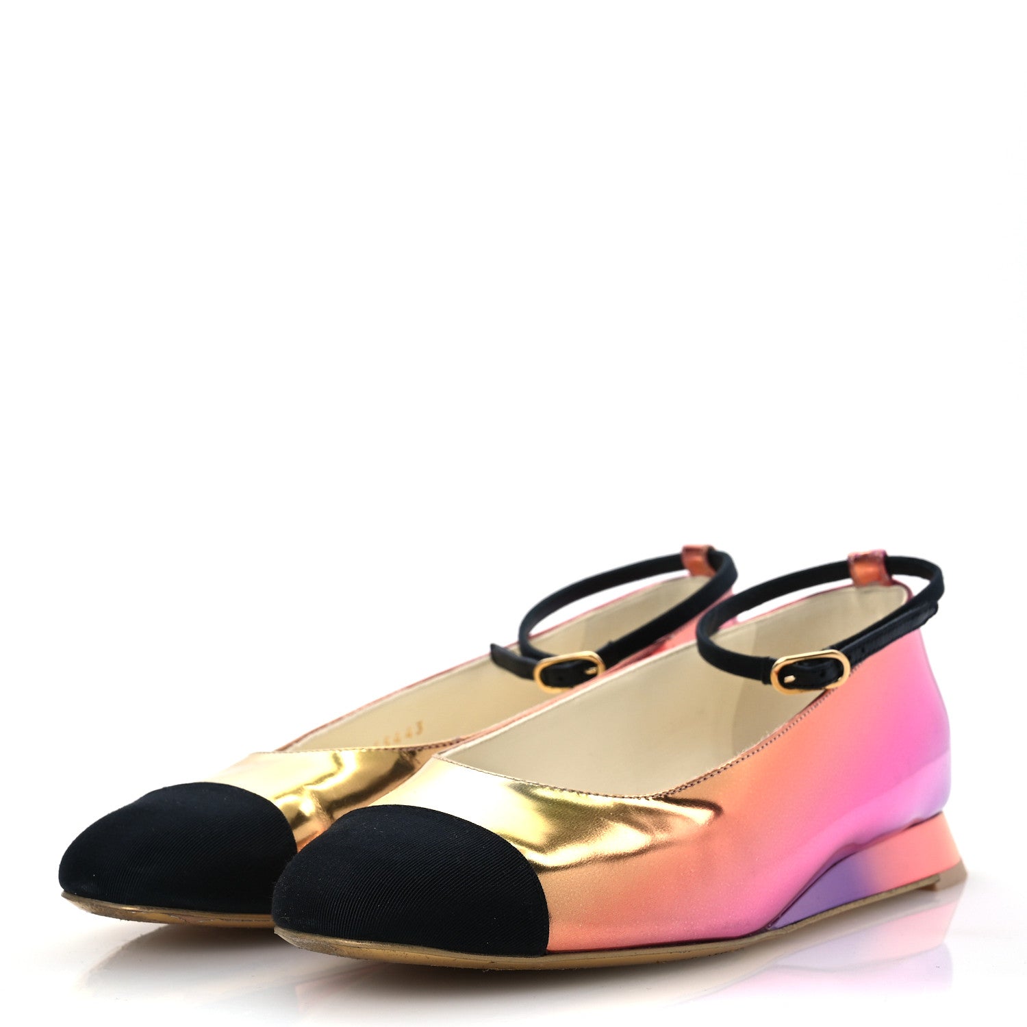 Chanel Laminated Calfskin Grosgrain Cap Toe CC Flats 36.5 Pink Orange Yellow Black 3 of 12