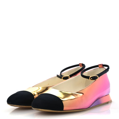 Chanel Laminated Calfskin Grosgrain Cap Toe CC Flats 36.5 Pink Orange Yellow Black 3 of 12