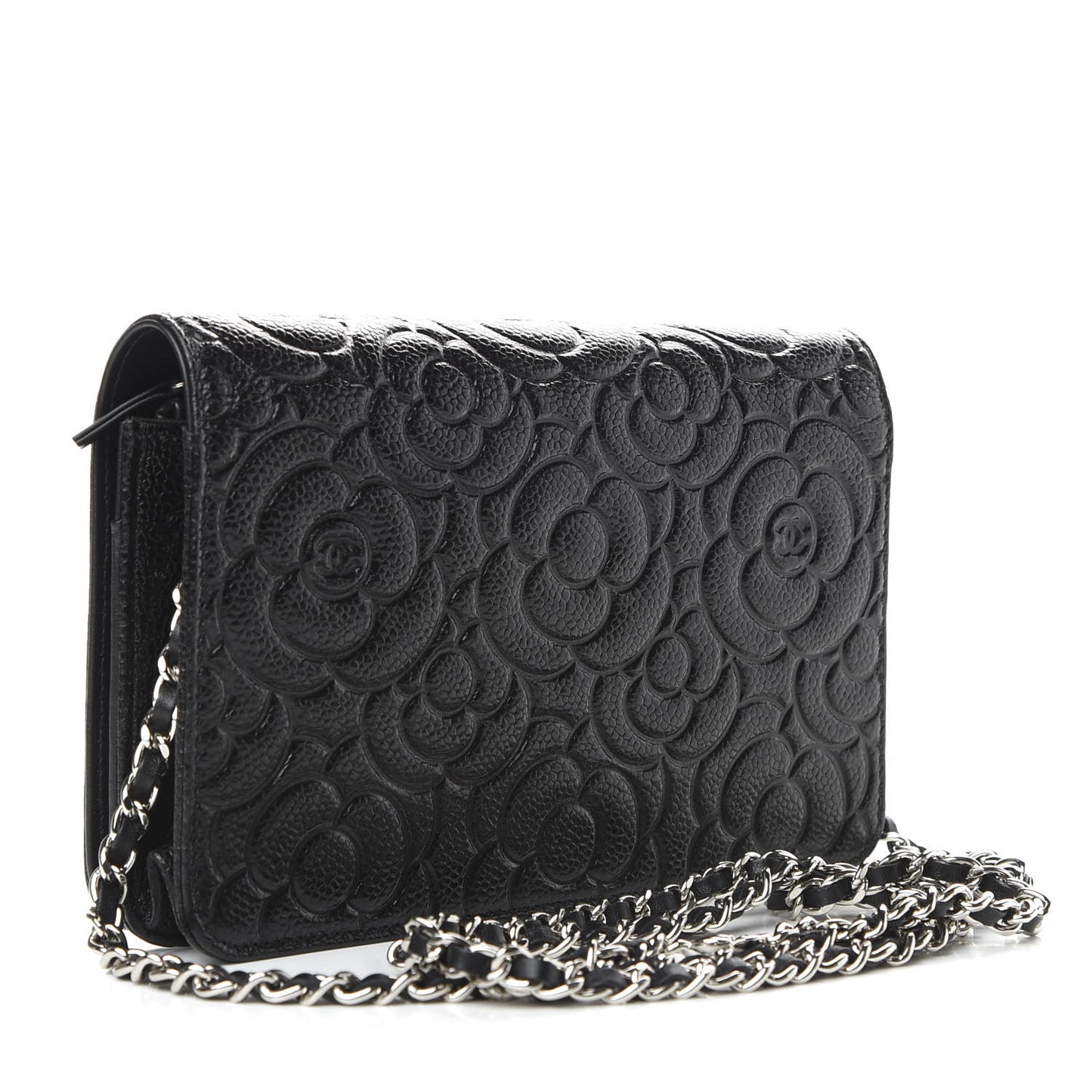 Caviar Camellia Embossed Wallet On Chain WOC Black