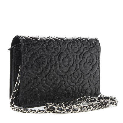 Chanel Caviar Camellia Embossed Wallet On Chain WOC Black 3 of 10