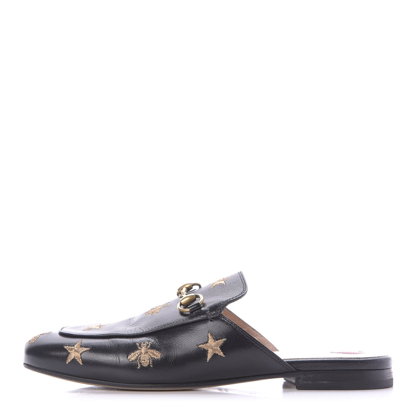Goatskin Bee Star Embroidered Womens Princetown Slippers 37 Black