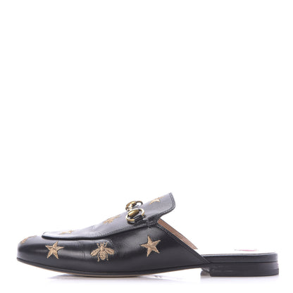 Gucci Goatskin Bee Star Embroidered Womens Princetown Slippers 37 Black 1 of 12