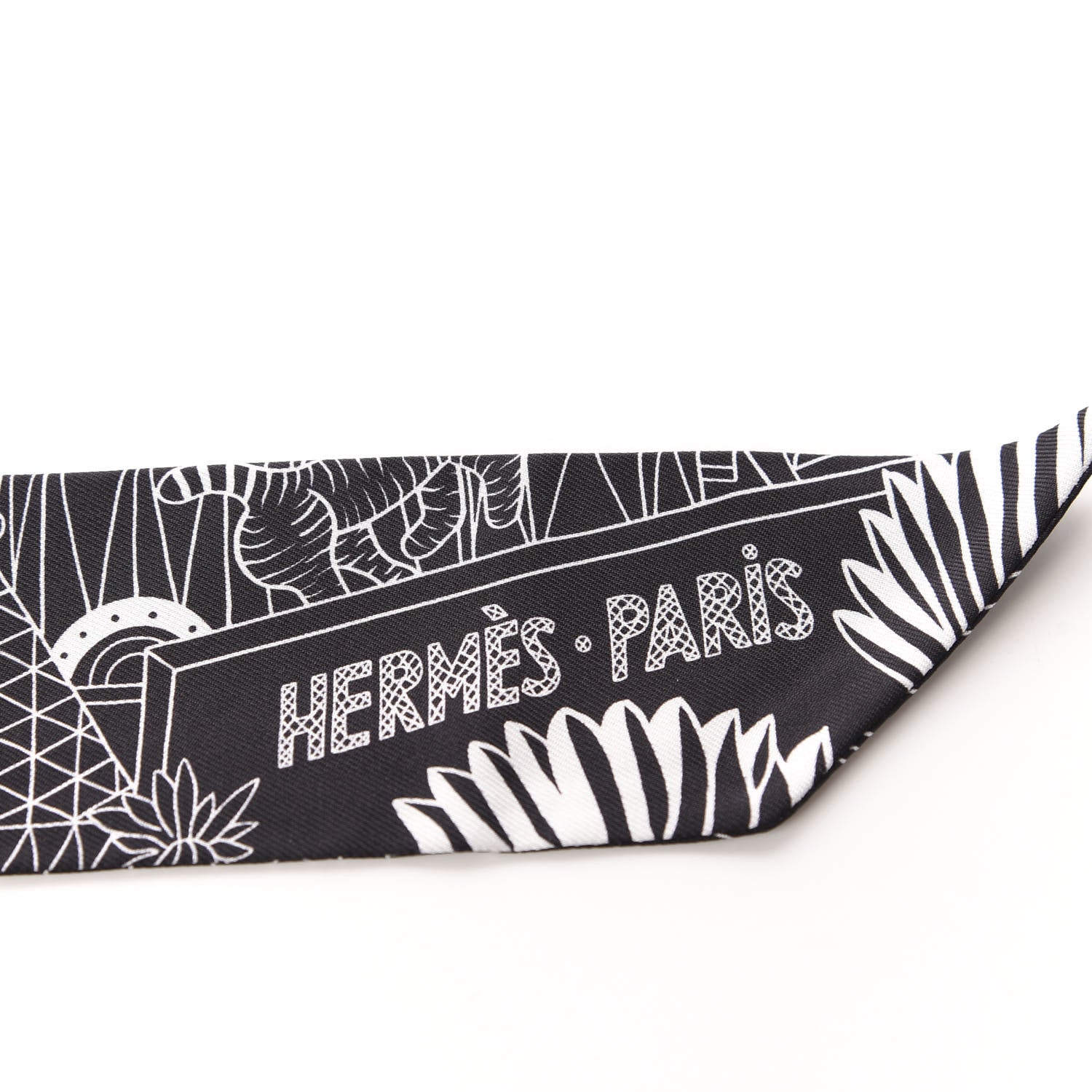 Hermes Silk Animapolis Twilly Black White 4 of 4