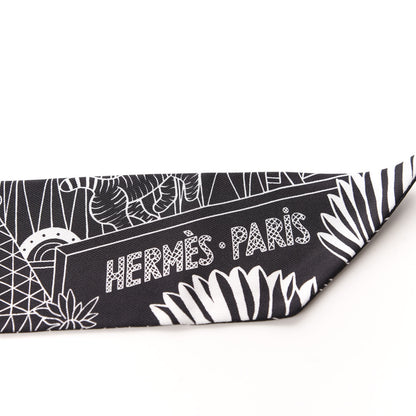 Hermes Silk Animapolis Twilly Black White 4 of 4