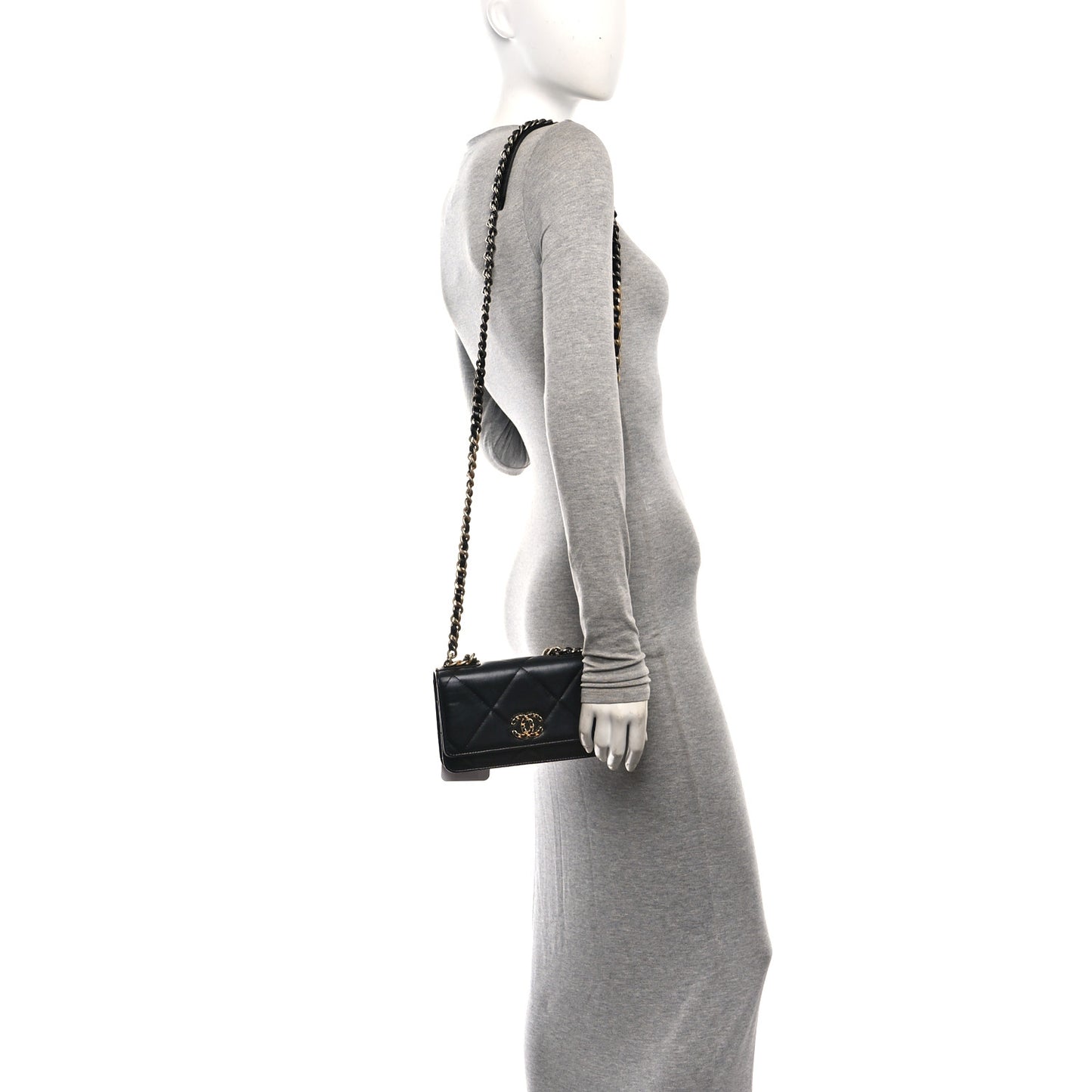 Lambskin Quilted Chanel 19 Wallet On Chain WOC Black