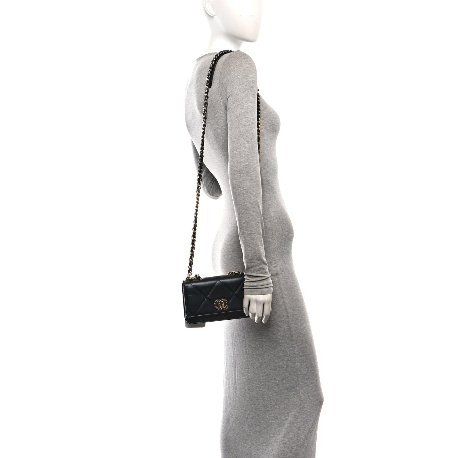 Chanel Lambskin Quilted Chanel 19 Wallet On Chain WOC Black 2 of 11