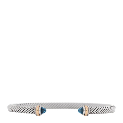 David Yurman Sterling Silver 18K Yellow Gold Blue Topaz 4mm Cable Classics Bracelet 1 of 5