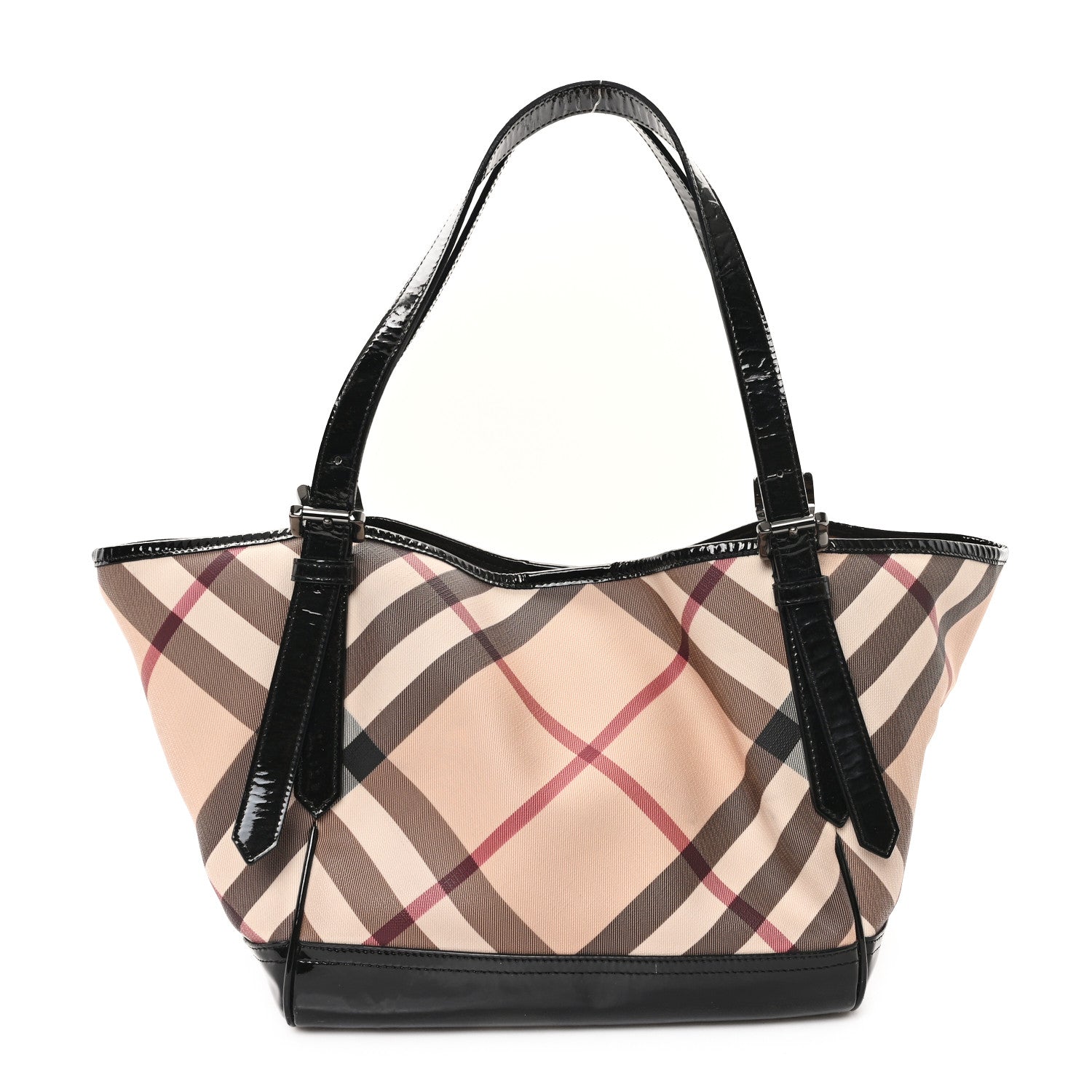 Burberry Patent Nova Check Small Tote Black 1 of 13