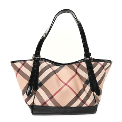 Burberry Patent Nova Check Small Tote Black 1 of 13