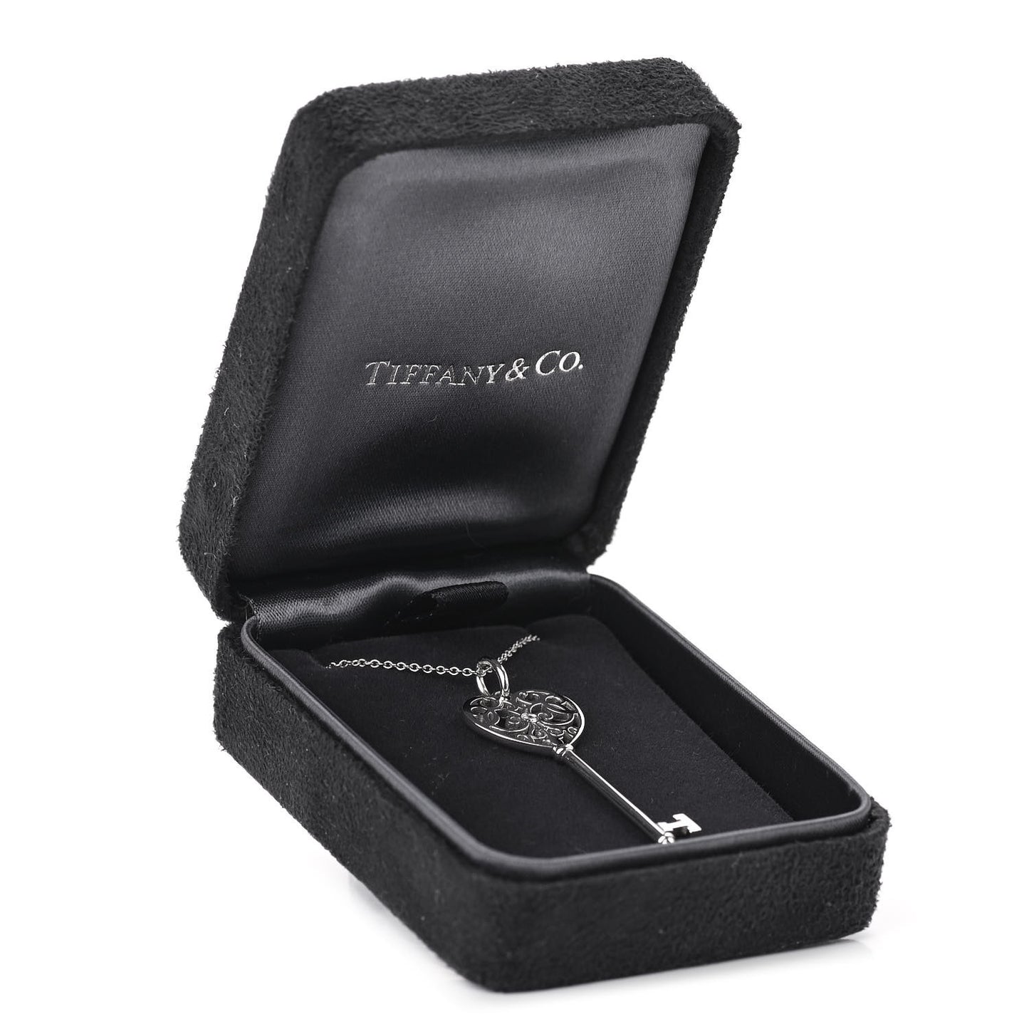 18K White Gold Diamond Enchant Heart Key Pendant Necklace