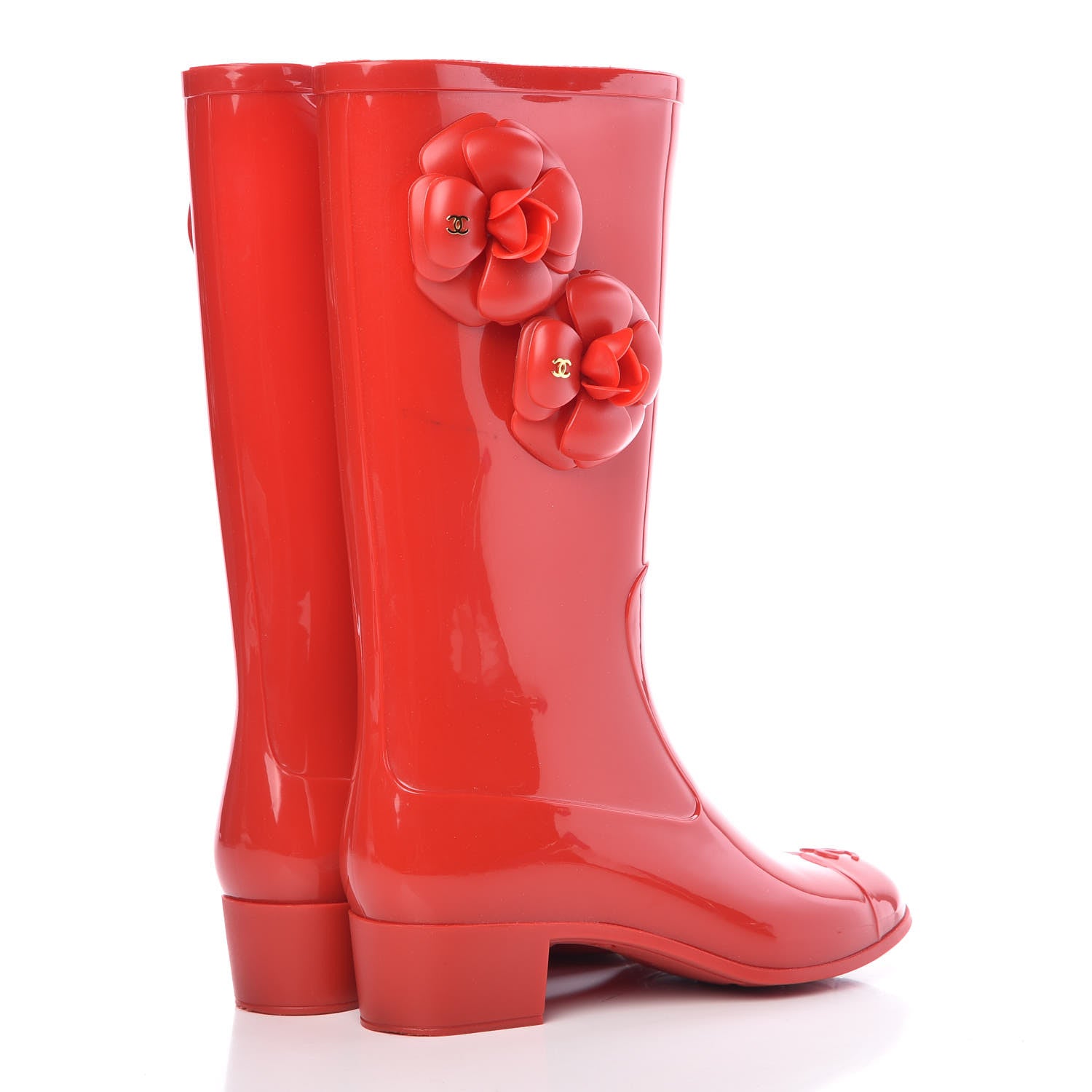 Chanel Rubber Camellia Rain Boots 36 Red 4 of 18