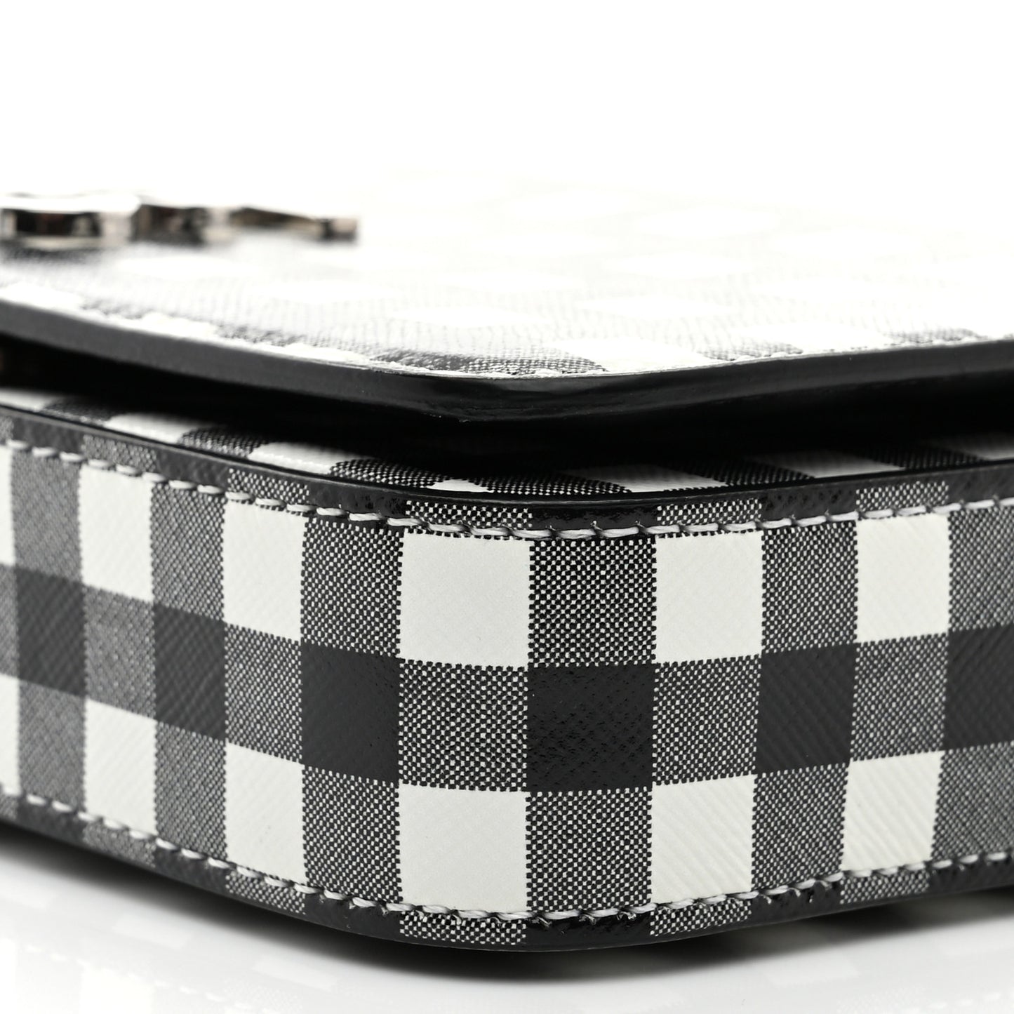 Calfskin Gingham Print Small Lola Bag Black White