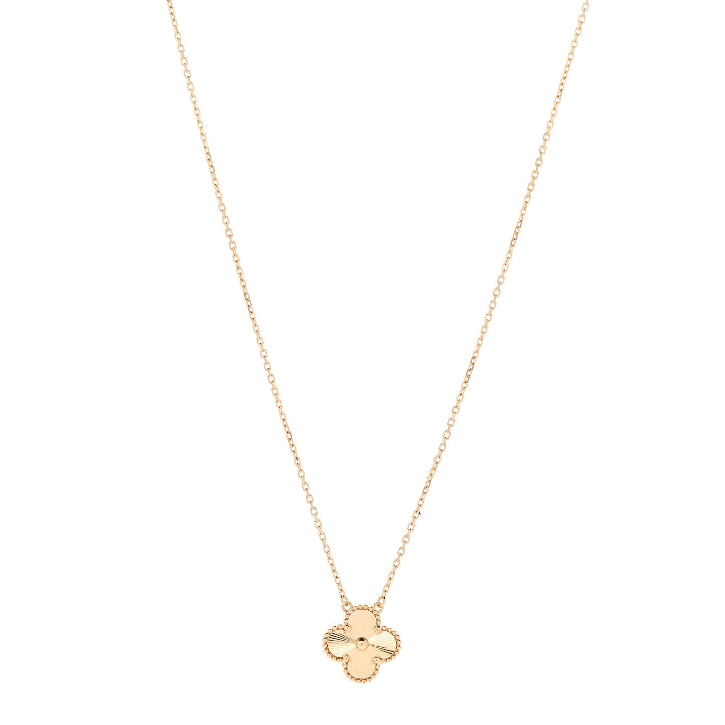 18K Yellow Gold Guilloche Vintage Alhambra Pendant Necklace