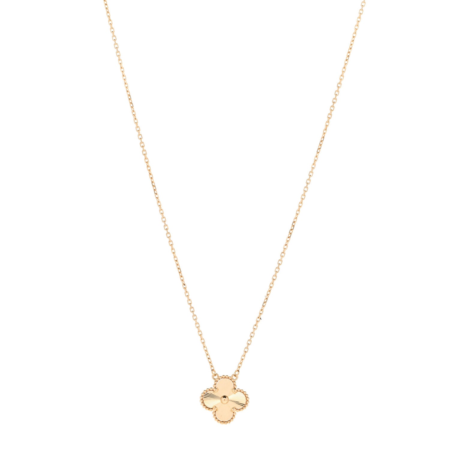 Van Cleef & Arpels 18K Yellow Gold Guilloche Vintage Alhambra Pendant Necklace 1 of 6