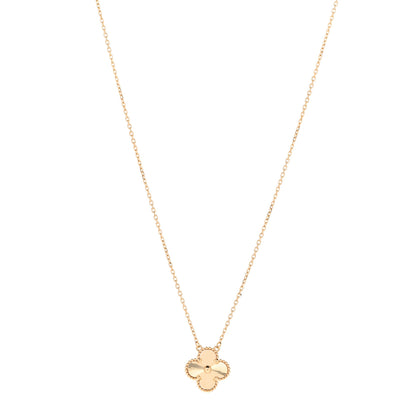 Van Cleef & Arpels 18K Yellow Gold Guilloche Vintage Alhambra Pendant Necklace 1 of 6