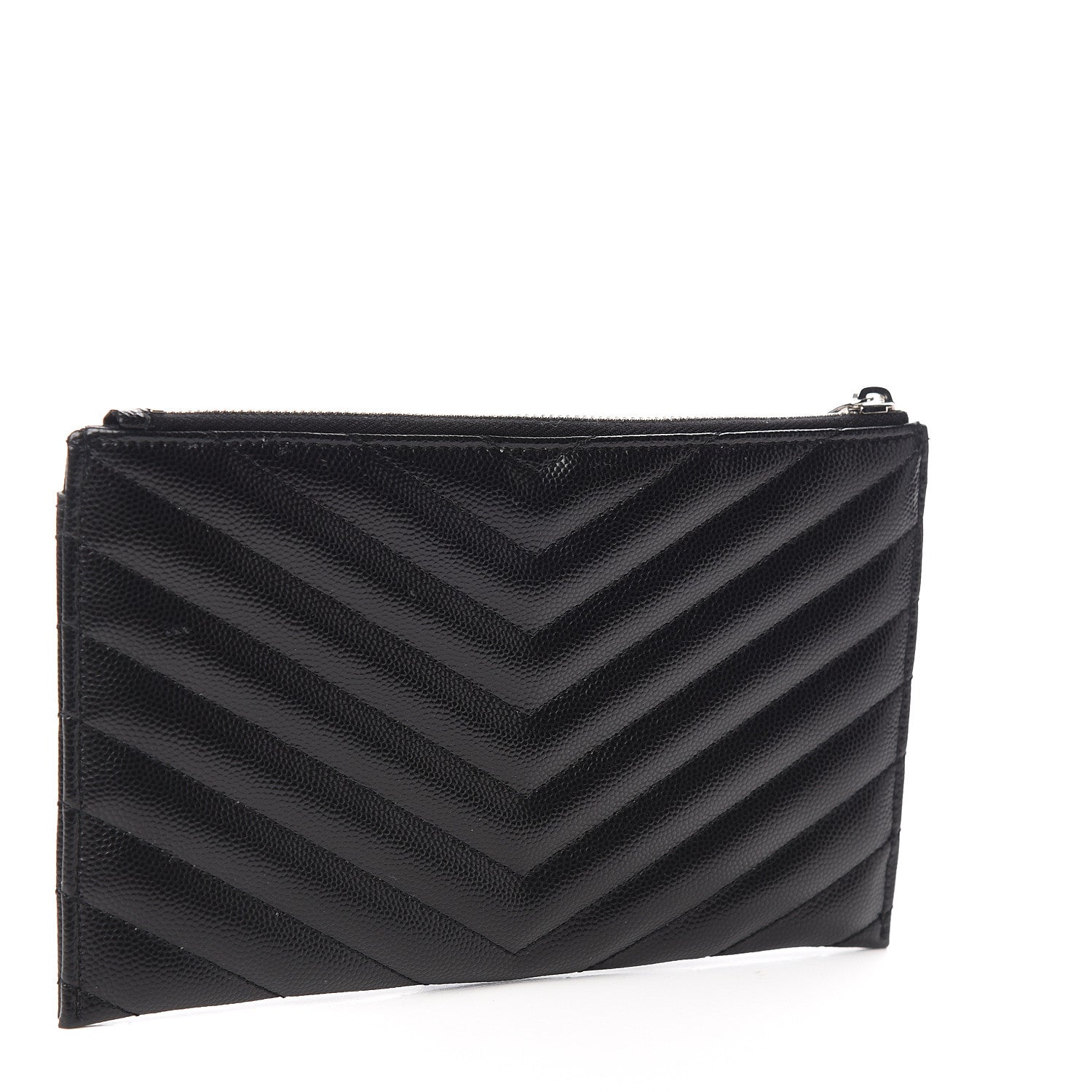 Saint Laurent Grain De Poudre Chevron Monogram Bill Pouch Black 3 of 7