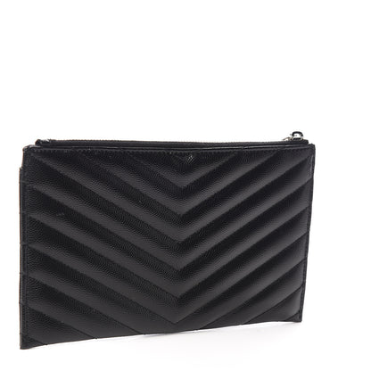 Saint Laurent Grain De Poudre Chevron Monogram Bill Pouch Black 3 of 7